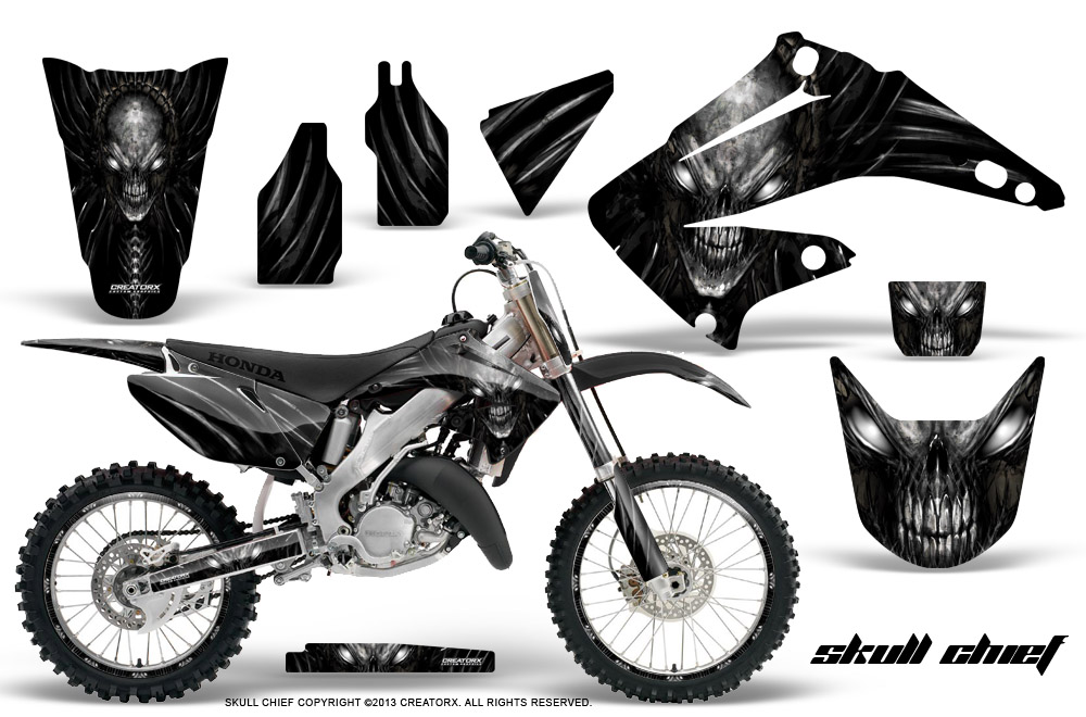 Honda CR125 CR250 02-10 Graphics Kit Skull Chief Silver NP Rims